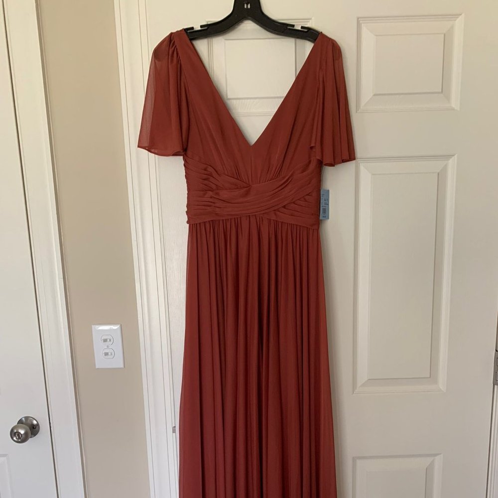 Bridesmaid/Party Dress - Never Worn: Flutter Sleeve Crisscross Mesh - Size 6